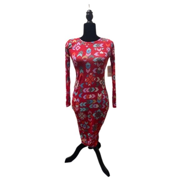 Lula Roe Long Sleeve Red Patterned Debbie Dress, XXS, New with Tags - Picture 1 of 6